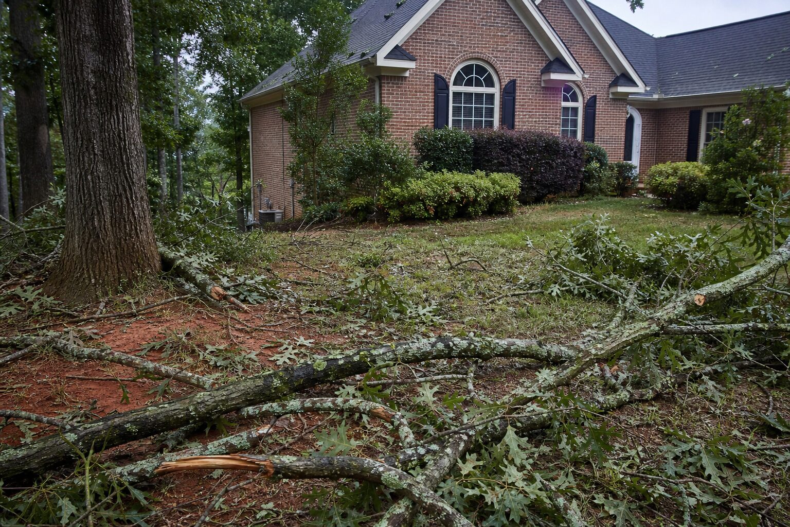 Before: debris cleanup work begins