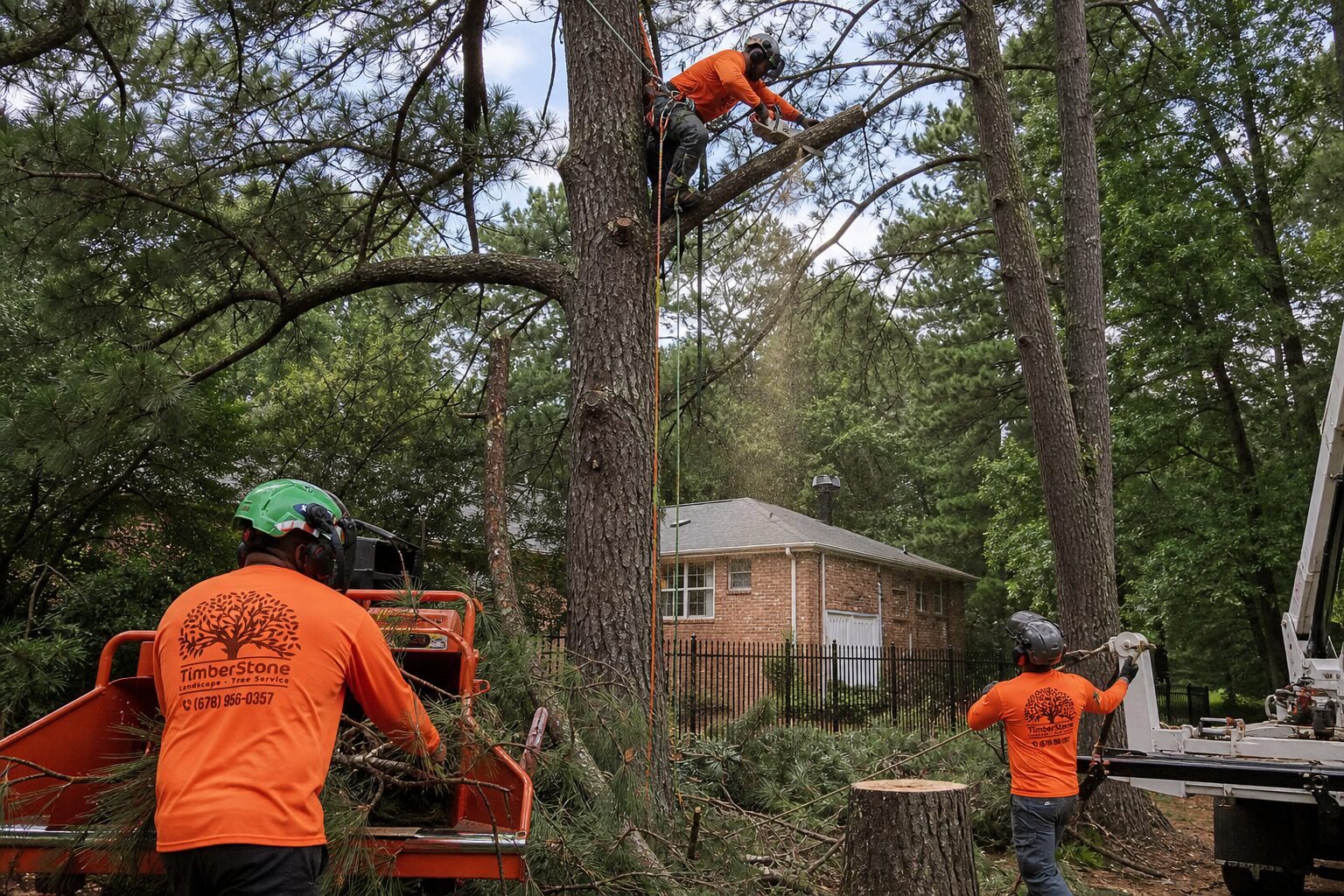 Tree trimming Grayson Grayson — before and after split frame with clear labels